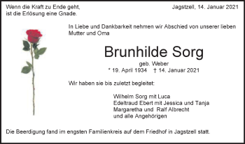 Traueranzeige von Brunhilde Sorg von Schwäbische Post