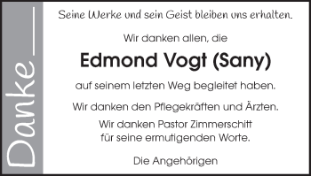 Traueranzeige von Edmond Vogt von Gmünder Tagespost