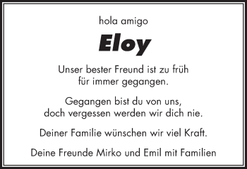 Traueranzeige von Eloy  von Schwäbische Post