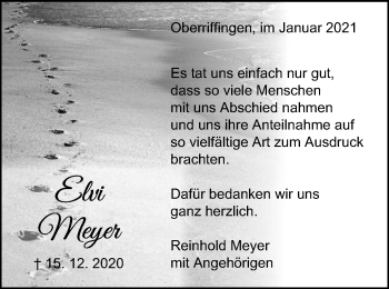 Traueranzeige von Elvi Meyer von Schwäbische Post
