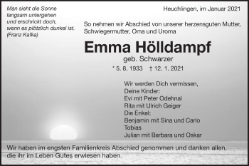 Traueranzeige von Emma Hölldampf von Gmünder Tagespost