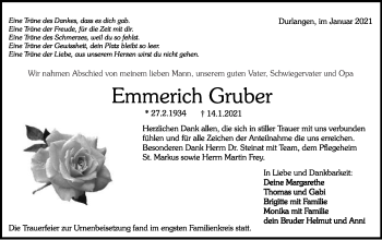 Traueranzeige von Emmerich Gruber von Gmünder Tagespost