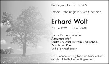 Traueranzeige von Erhard Wolf von Schwäbische Post