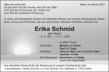 Traueranzeige von Erika Schmid von Schwäbische Post