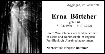 Traueranzeige von Erna Böttcher