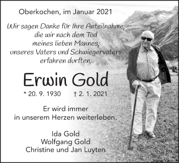 Traueranzeige von Erwin Gold von Amtsblatt_Oko
