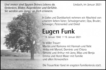 Traueranzeige von Eugen Funk von Gmünder Tagespost