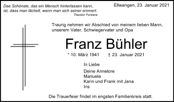 Traueranzeige von Franz Bühler