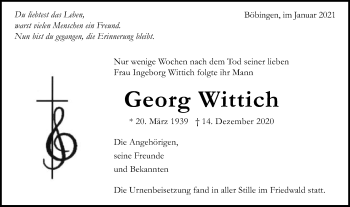 Traueranzeige von Georg Wittich von Gmünder Tagespost