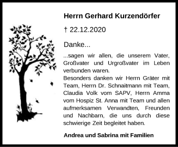 Traueranzeige von Gerhard Kurzendörfer von Schwäbische Post