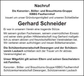 Traueranzeige von Gerhard Schneider von Schwäbische Post