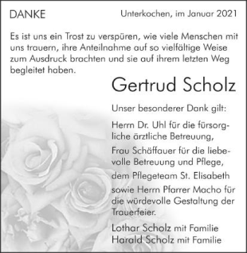 Traueranzeige von Gertrud Scholz von Schwäbische Post
