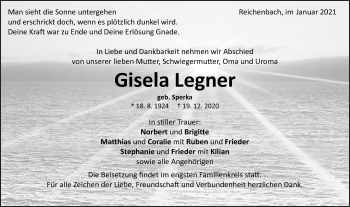 Traueranzeige von Gisela Legner von Schwäbische Post