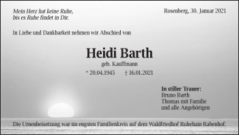 Traueranzeige von Heidi Barth von Schwäbische Post