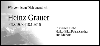 Traueranzeige von Heinz Grauer von Schwäbische Post