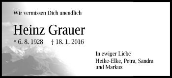 Traueranzeige von Heinz Grauer von Schwäbische Post
