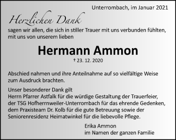 Traueranzeige von Hermann Ammon von Schwäbische Post
