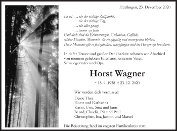 Traueranzeige von Horst Wagner von Schwäbische Post