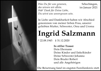 Traueranzeige von Ingrid Salzmann von Gmünder Tagespost