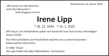 Traueranzeige von Irene Lipp von Schwäbische Post