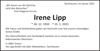 Traueranzeige von Irene Lipp