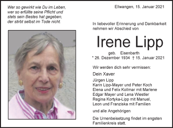 Traueranzeige von Irene Lipp