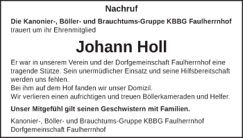 Traueranzeige von Johann Holl von Schwäbische Post