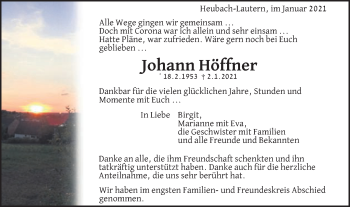 Traueranzeige von Johann Höffner von Gmünder Tagespost