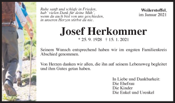 Traueranzeige von Josef Herkommer von Gmünder Tagespost