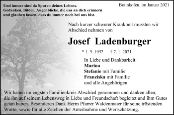 Traueranzeige von Josef Ladenburger von Gmünder Tagespost
