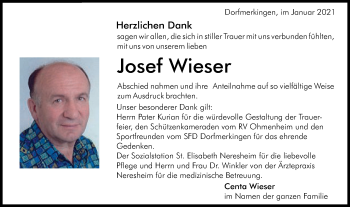 Traueranzeige von Josef Wieser von Schwäbische Post