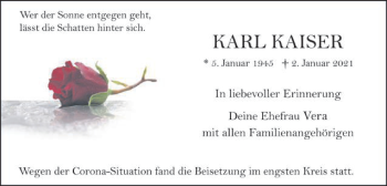 Traueranzeige von Karl Kaiser von Schwäbische Post