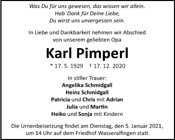 Traueranzeige von Karl Pimperl von Schwäbische Post