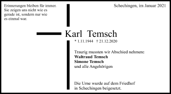 Traueranzeige von Karl Temsch von Gmünder Tagespost