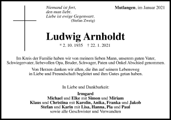 Traueranzeige von Ludwig Arnholdt