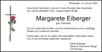 Traueranzeige von Margarete Eiberger von Schwäbische Post