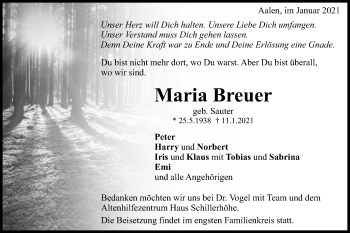 Traueranzeige von Maria Breuer von Schwäbische Post
