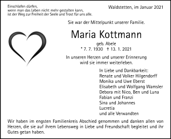 Traueranzeige von Maria Kottmann von Gmünder Tagespost