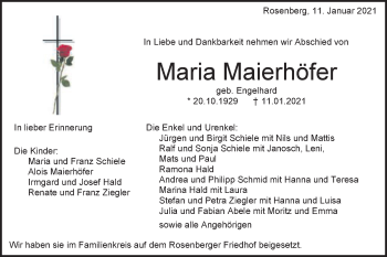 Traueranzeige von Maria Maierhöfer von Schwäbische Post