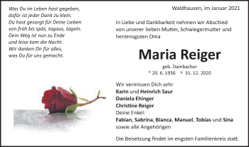 Traueranzeige von Maria Reiger von Schwäbische Post