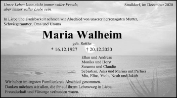 Traueranzeige von Maria Walheim von Gmünder Tagespost