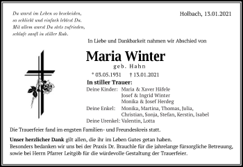 Traueranzeige von Maria Winter von Schwäbische Post