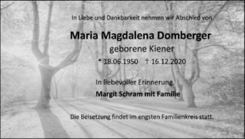 Traueranzeige von Maria Magdalena Domberger von Gmünder Tagespost