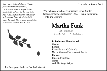 Traueranzeige von Martha Funk von Gmünder Tagespost