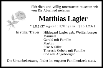 Traueranzeige von Matthias Lagler von Schwäbische Post