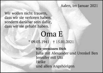 Traueranzeige von Oma E  von Schwäbische Post