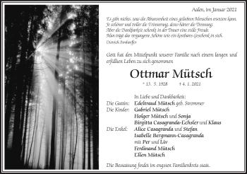 Traueranzeige von Ottmar Mütsch von Schwäbische Post