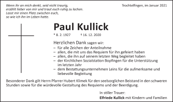 Traueranzeige von Pauk Kullick von Schwäbische Post