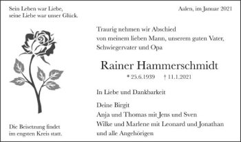 Traueranzeige von Rainer Harnmerschmidt von Schwäbische Post