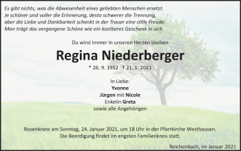 Traueranzeige von Regina Niederberger von Schwäbische Post